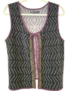 Gudrun Sjoden Knit Vest L Black Cotton Tie Front Closure Artsy Lagenlook Boho